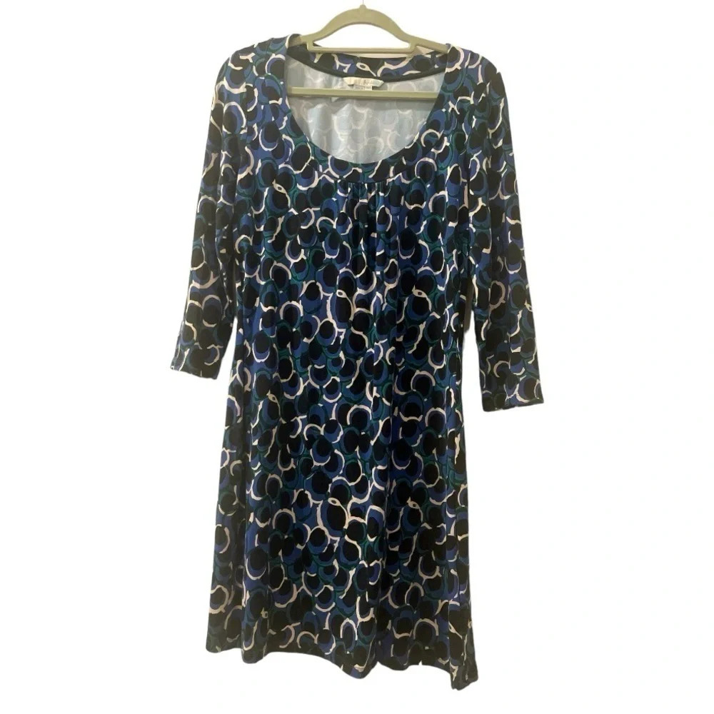 Boden Blue Black Geometric Print Tunic Mod Dress Multicolor Stretch Size 8 US